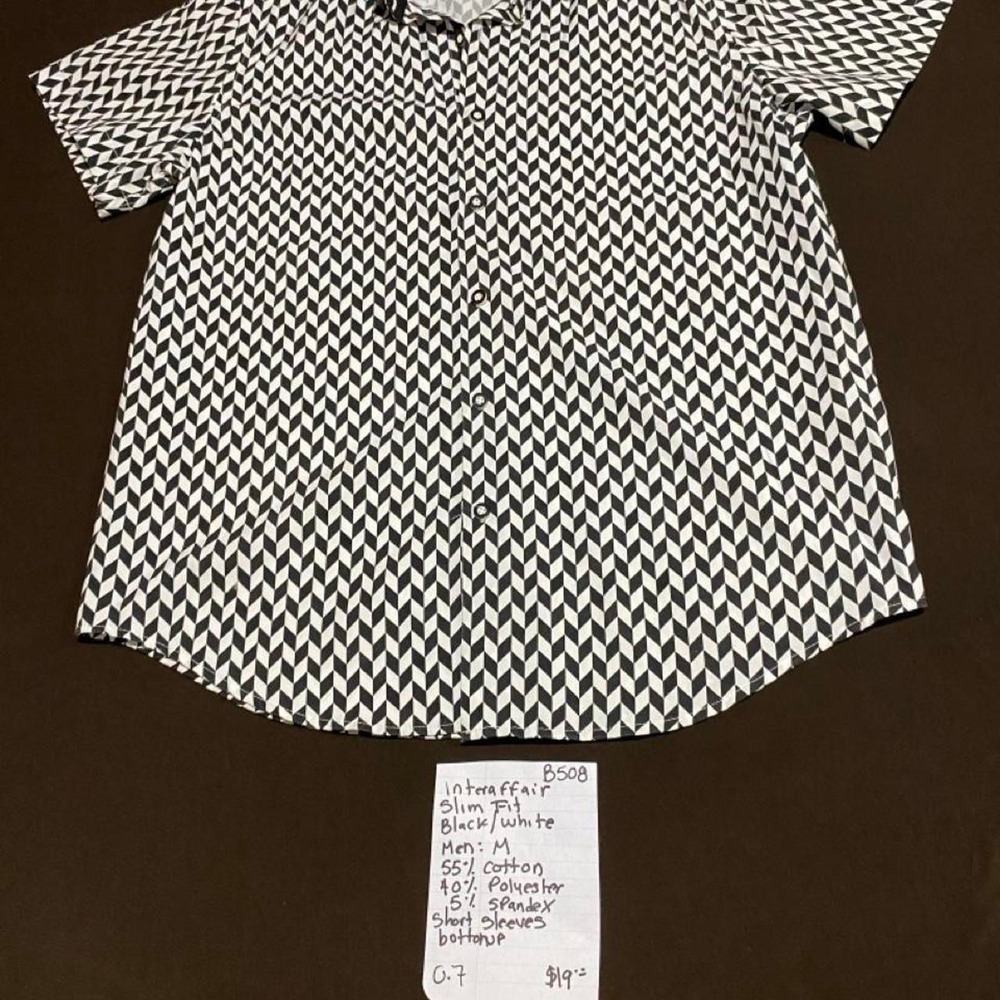 Inter affair Black & white slim fit button-up shirt men M. SKU-B508#menswear